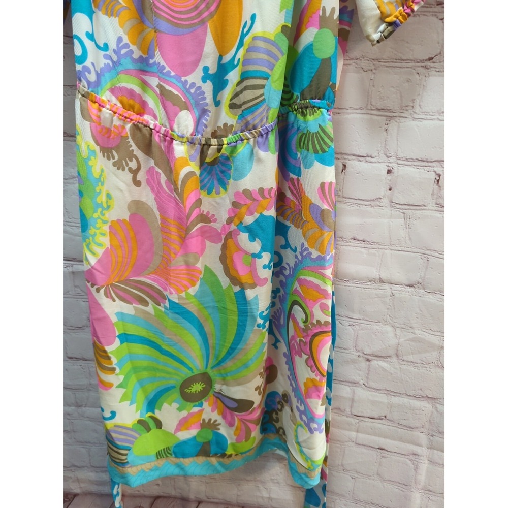 Trina Turk 10 womens silk floral dress lined short sleeve pink blue‎ green - Picture 8 of 12